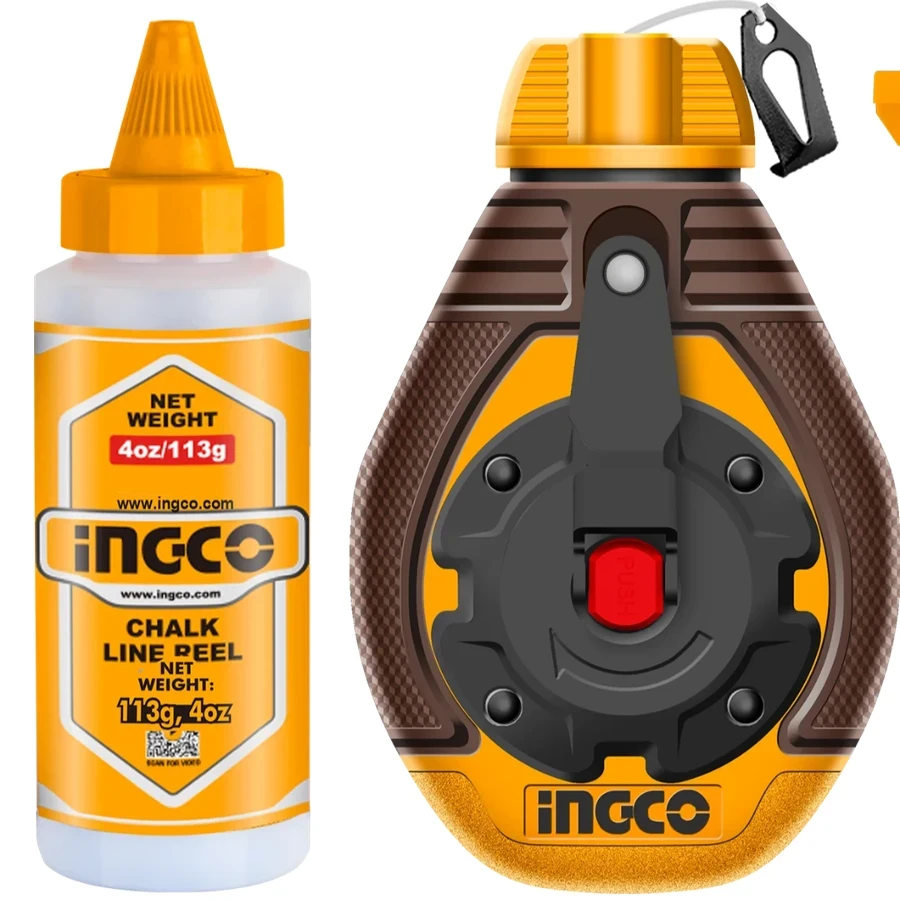 INGCO 30m Fast-Retract Chalk Line Reel Set | 6:1 Gear Ratio | HCLR0630