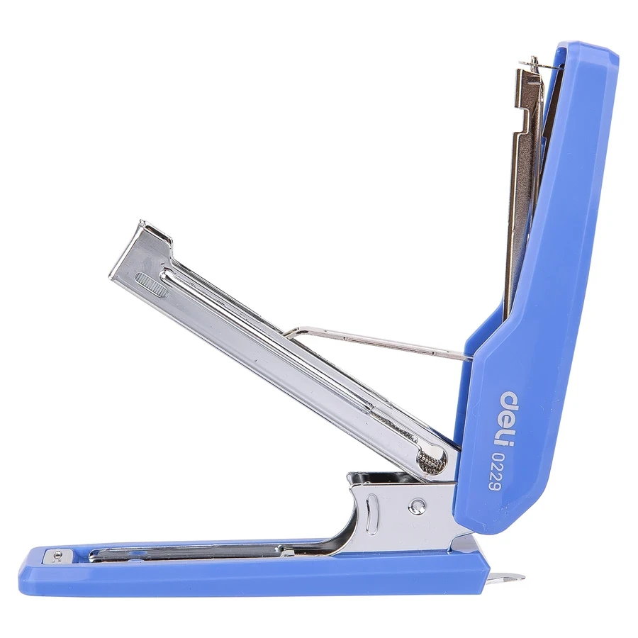 Deli E0229 Portable Stapler - 15 Sheets Capacity, Integrated Staple Remover, Low Staple Indicator, and Ergonomic Grip (Blue)