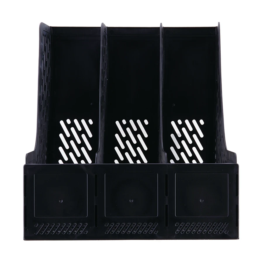 DELI PP 3-Compartment Magazine Holder (Black) - Desktop File Sorter and Vertical Literature Storage Rack