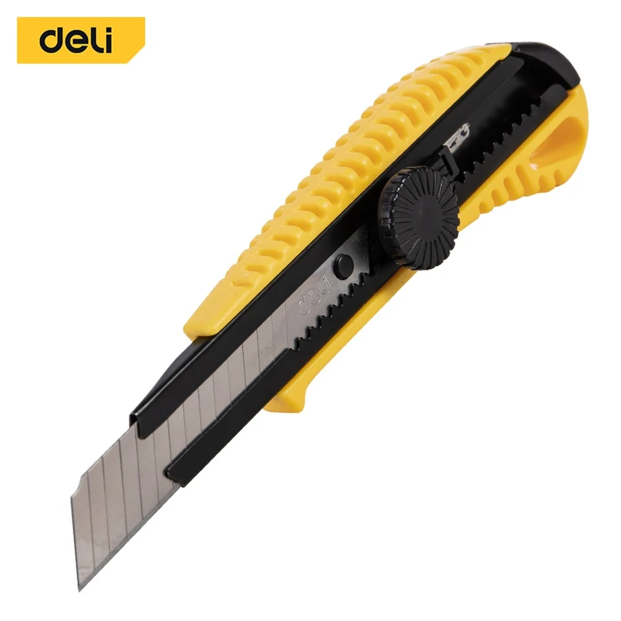 EDL003A Heavy-Duty Snap-Off Utility Cutter 18mm - 100mm SK5 Blade (Sharp & Durable), ABS Body, Rotary Knob Locking Mechanism (Yellow)
