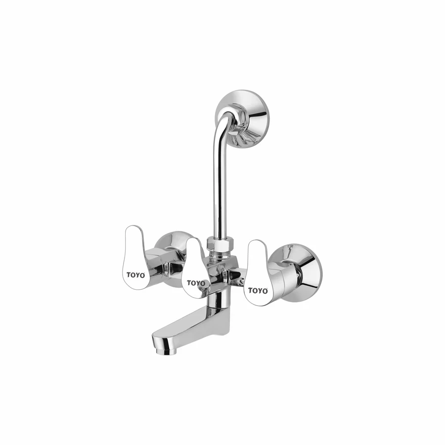 TOYO EM-51210 2-in-1 Wall Mixer - 3/4 Inch, L-Bend for Overhead Shower, Dual Brass Handles, CP Chrome Finish