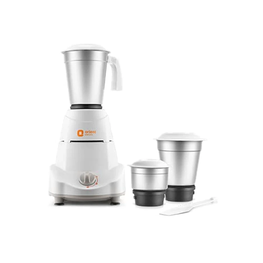 Orient Elite Super Mixer Grinder 500W - 3 Jars Included, 3 Speed Control, 1.25 Litre Capacity, Stainless Steel Blades, Compact Design (White)