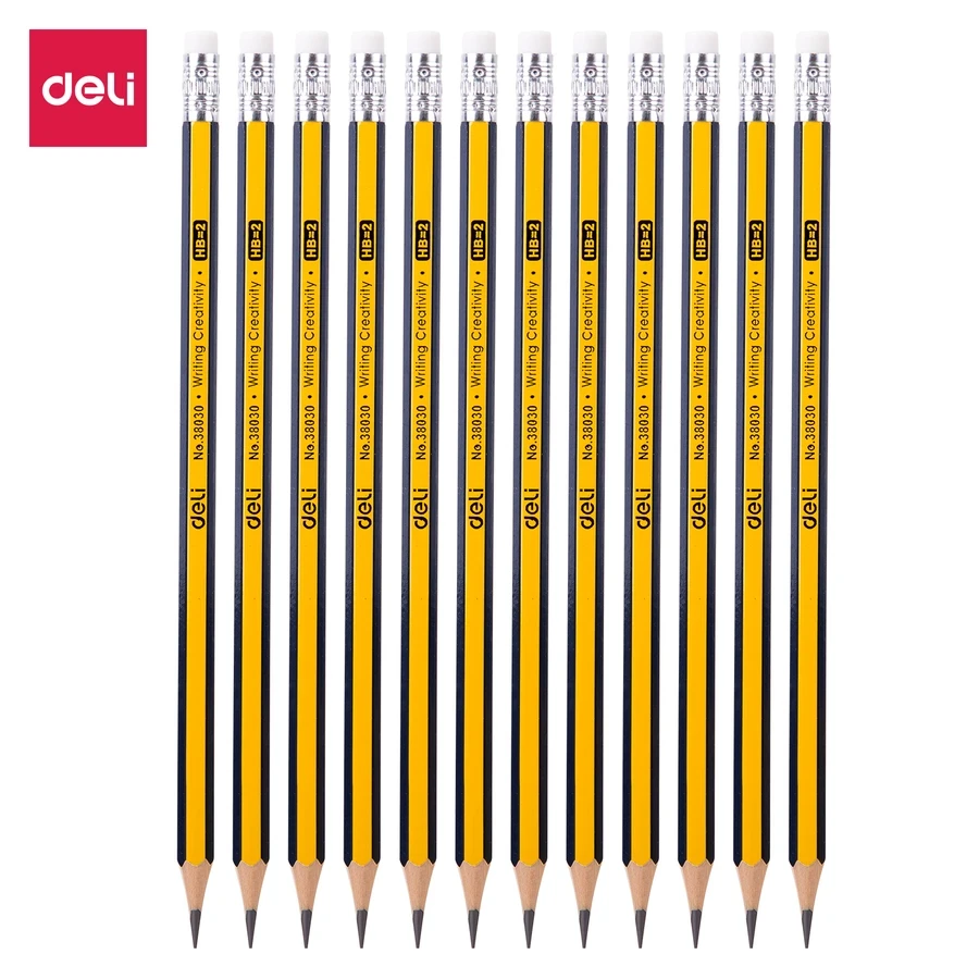 Deli HB Graphite Pencil | Non-Toxic & PVC-Free Eraser | CE Certified Black Finish | E38030