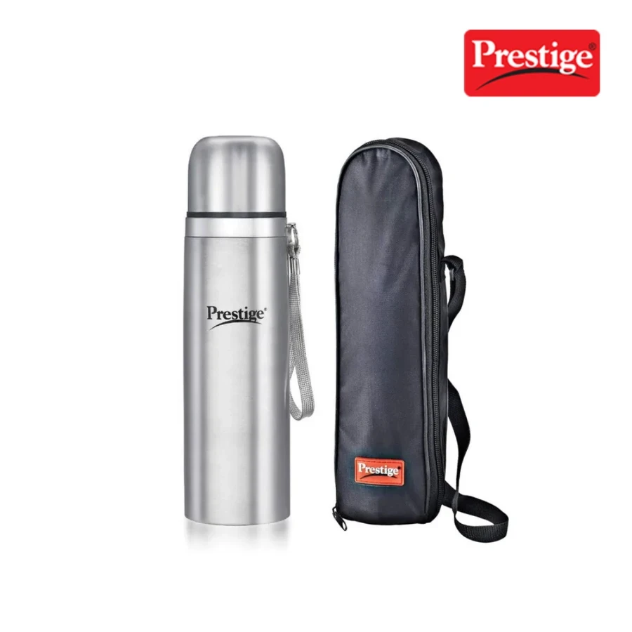 Prestige Thermopro Flask With SS Lid PFSL 1000ML 99508 | Double Wall Vacuum Insulation | 304 Grade Stainless Steel | Serving Cup Cap | Silver