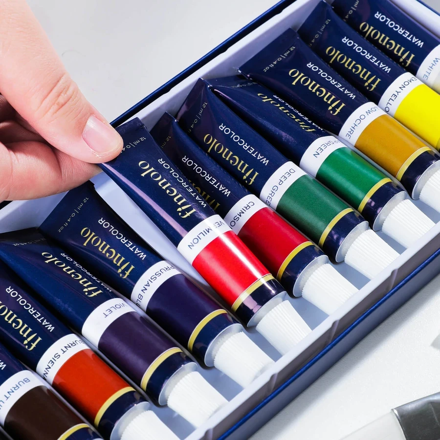 Deli EC19-12 Watercolor Paint Set - 12 Vibrant Colors in 12ml (0.4 fl oz) Tubes for Students, Illustrators, and Fine Arts Projects