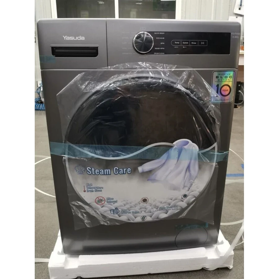 Yasuda YS-FHI80 8.0 KG Front Load Washing Machine | BLDC Inverter Motor | 1400 RPM | 12 Programs | Dark Grey & Chrome