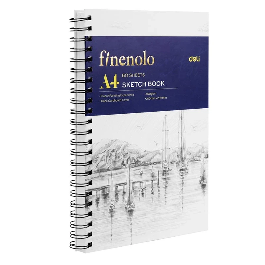 Deli Finenolo EC275 A4 Sketchbook - Horizontal Landscape Orientation, 160gsm Professional Fine Texture Paper, 60 Sheets with Thick Cardboard Support