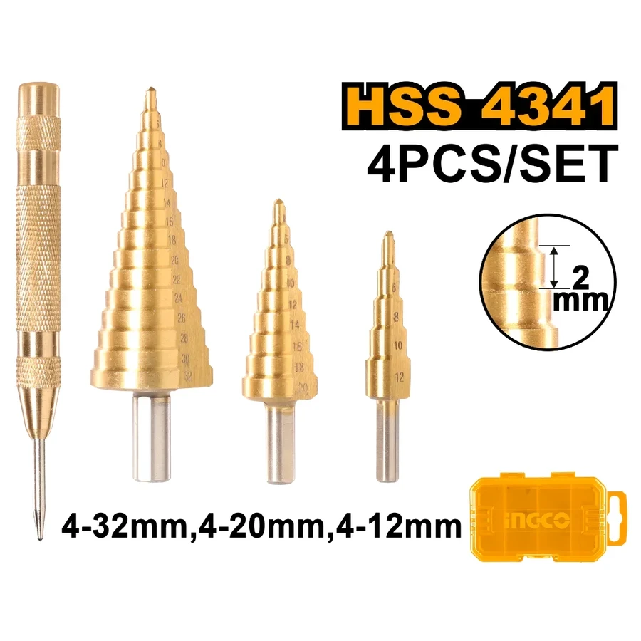 Step Drill Bit Set | AKSDS2041 | 4-Piece HSS 4341 Precision Boring Kit